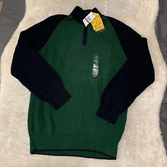 New Nautica Sweater XL‎ Pullover Quarter Zip Mock Neck Pullover Ribbed Green - Picture 1 of 8